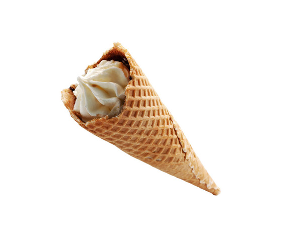 Wafer cone ice cream. The crumbled edges of the waffle cone. - Photo, Image