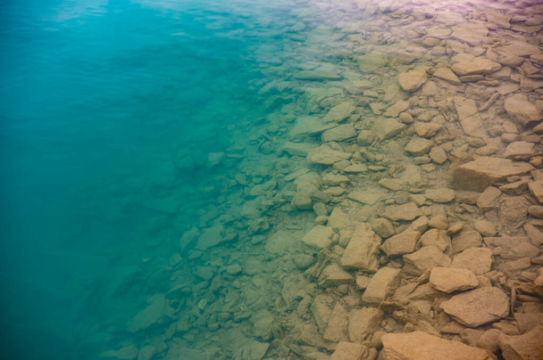 Bottom of Lake Brienz Rocky Fresh Water Increasing in Depth into Deep Beautiful Blue - Photo, Image