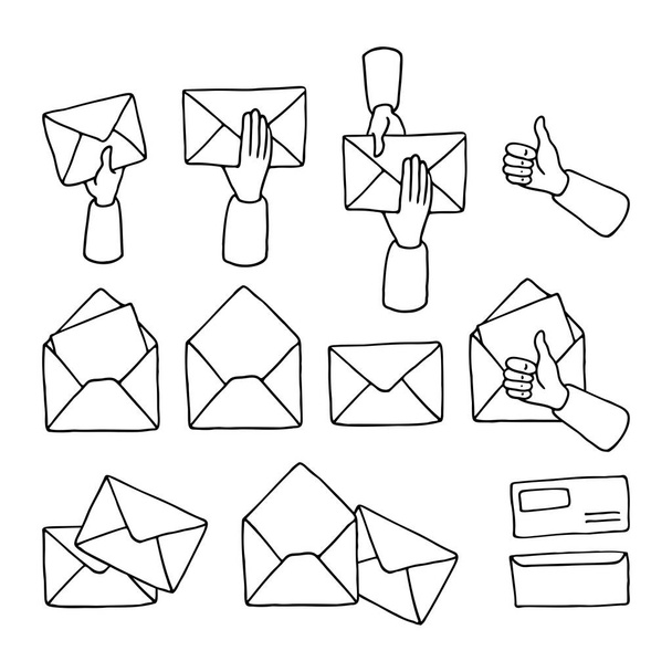 Набор конвертов в стиле каракулей для плакатов, вебсайтов, баннеров - Вектор,изображение