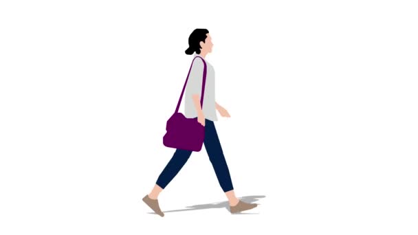 Kráčející žena (s taškou) kreslená animace. Animace smyčky (4K video ). - Záběry, video