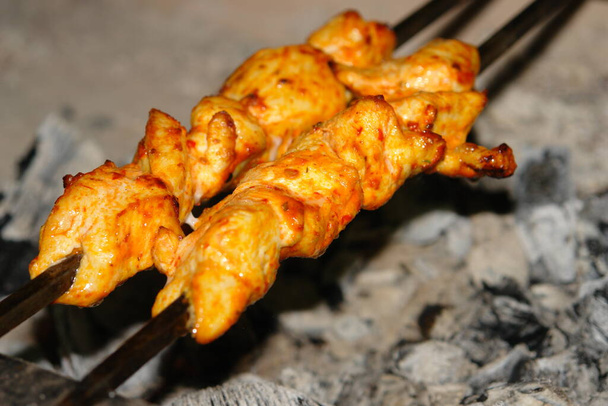  Kebab cooking and ingredients. Arabic cuisine frame.  Middle eastern food.  - Photo, Image