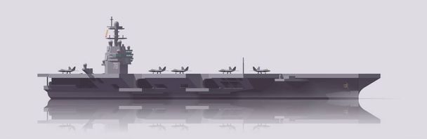 Aircraft carrier warship with fighters. Vector illustration. Collection - Vector, Image