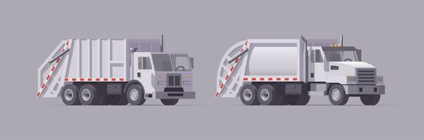 Set camion della spazzatura bianco vettoriale. Caricatore posteriore. Illustrazione isolata Collezione - Vettoriali, immagini