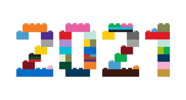 Vector illustration of the number 2021 in construction colored bricks - Vector, Image