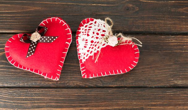 valentines day background with two hearts on wooden background - Photo, Image