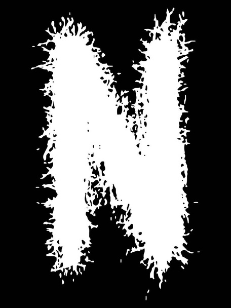 Metal music band's font.White letter with smudges on black background. - Vetor, Imagem