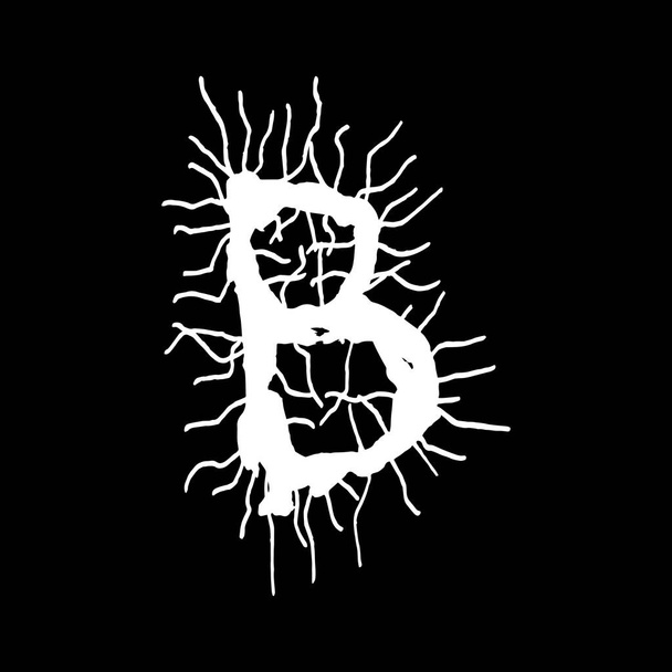 Metal music band's font.White letter with smudges on black background. - Διάνυσμα, εικόνα