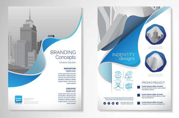 Σχεδιασμός φορέα προτύπου για Έντυπο, AnnualReport, Περιοδικό, Αφίσα, Εταιρική Παρουσίαση, Portfolio, Flyer, infographic, διάταξη σύγχρονη με μπλε χρώμα μεγέθους A4, εμπρός και πίσω, εύκολη στη χρήση και επεξεργασία. - Διάνυσμα, εικόνα