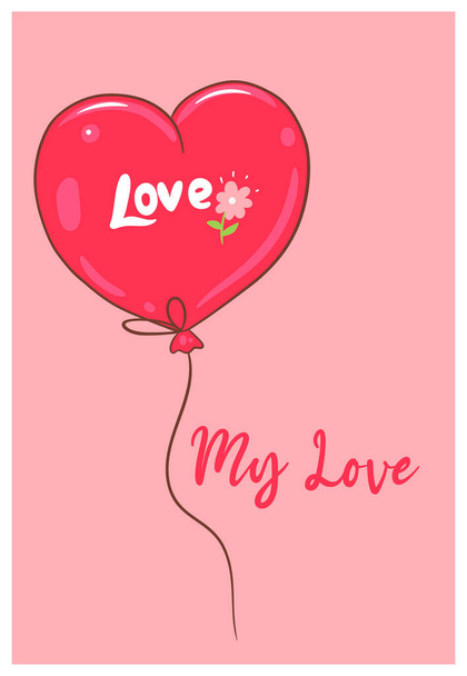 Valentine s day card with balloon. Vector image. - Вектор,изображение