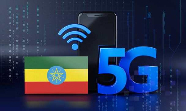 Etiopie připravena na koncept připojení 5G. 3D vykreslování pozadí technologie Smartphone - Fotografie, Obrázek