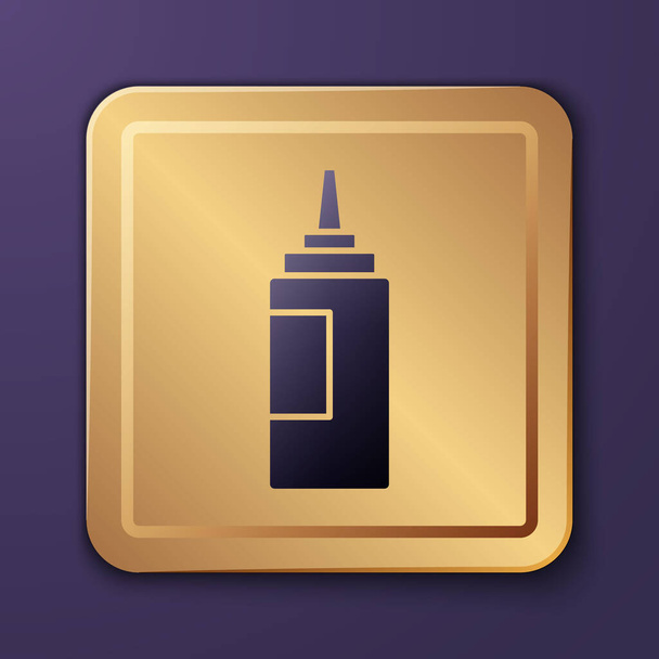 Purple Sauce bottle icon isolated on purple background. Ketchup, mustard and mayonnaise bottles with sauce for fast food. Gold square button. Vector. - Vector, Image