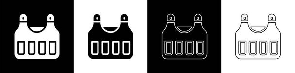 Set Bulletproof vest for protection from bullets icon isolated on black and white background. Body armor sign. Military clothing.  Vector. - Vector, Image
