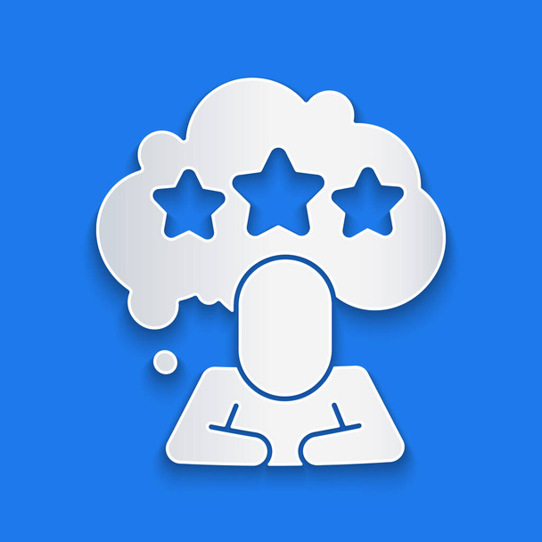 Paper cut Five stars customer product rating review icon isolated on blue background. Favorite, best rating, award symbol. Paper art style. Vector. - Vector, Image