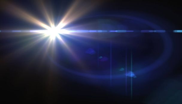 Absztrakt kép napkitörés világítás láng.Gyönyörű digitális lencse flare fekete háttér vízszintes keret meleg - Fotó, kép