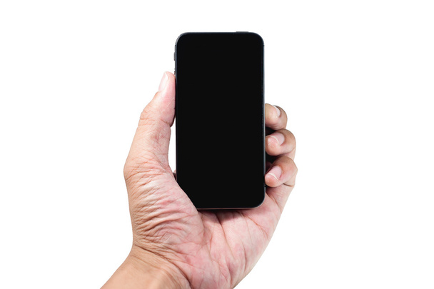 Hand hält Mobiltelefon an isolierter Stelle - Foto, Bild