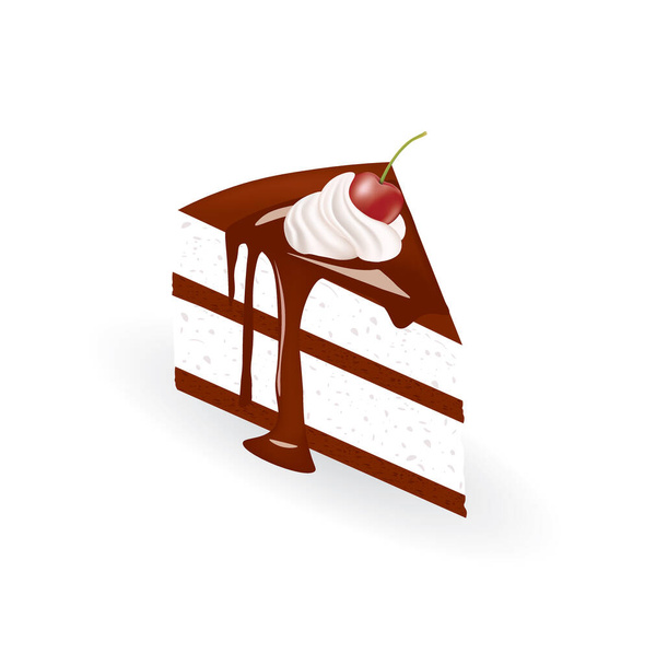 Chocolade stuk taart met kers. vectorillustratie - Vector, afbeelding
