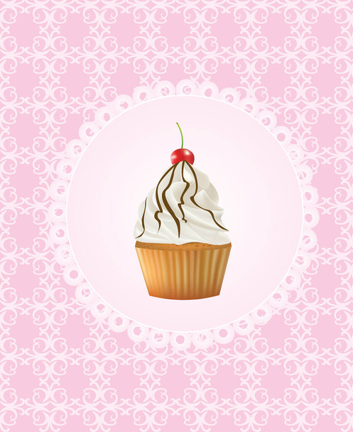 Rosa Karte mit Cupcake, Vektor - Vektor, Bild