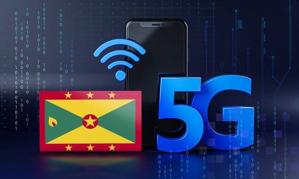 Grenada bereit für 5G-Connection-Konzept. 3D Rendering Smartphone Technologie Hintergrund - Foto, Bild