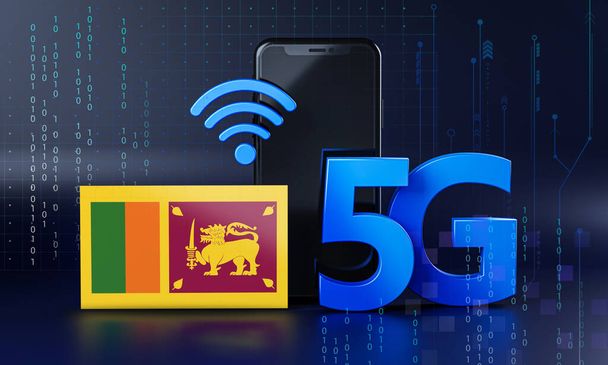 Srí Lanka készen áll az 5G kapcsolat koncepciójára. 3D Renderelés Smartphone Technology Háttér - Fotó, kép