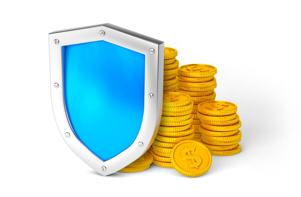 Shield and money. Money protection concept. Isolated on white background. 3d render - Photo, Image