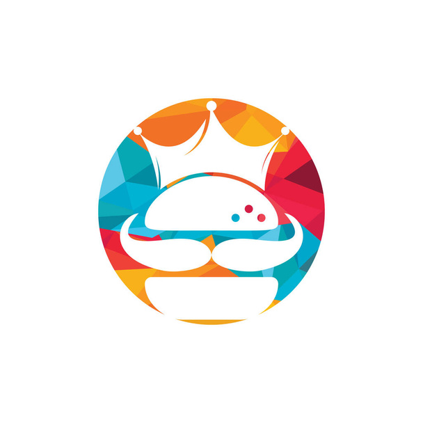 Burger king logo vectoriel design. Burger avec couronne et icône moustache logo concept. - Vecteur, image