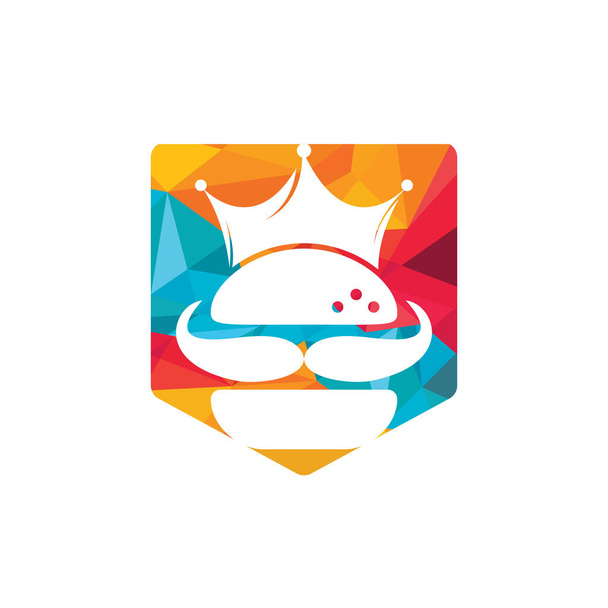 Burger king logo vectoriel design. Burger avec couronne et icône moustache logo concept. - Vecteur, image