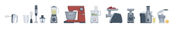 Flat appliances set. Food processor, blender, mixer & other. Vector illustration. Collection - Vector, Image