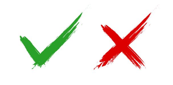 Häkchen & Kreuzzeichen. Grünes Häkchen & rotes X-Symbol. Abkühlungsaktion - Vektor, Bild