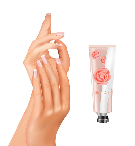 Woman hands with hand cream. vector illustration - Vector, Image