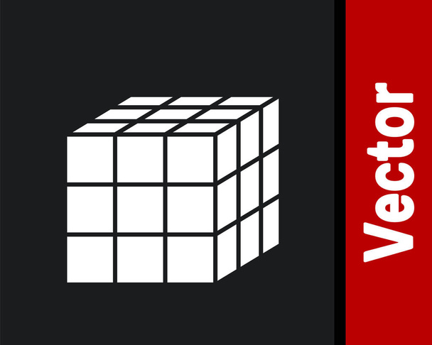 Bílá Rubik ikona kostky izolované na černém pozadí. Mechanická puzzle hračka. Rubikova kostka 3D kombinační puzzle. Vektor. - Vektor, obrázek