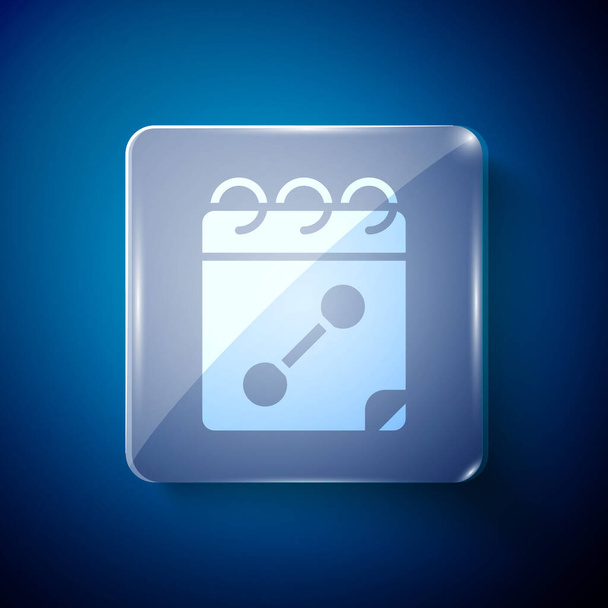 Icono de fitness del calendario blanco aislado sobre fondo azul. Programa de entrenamiento. Paneles cuadrados de vidrio. Vector. - Vector, imagen
