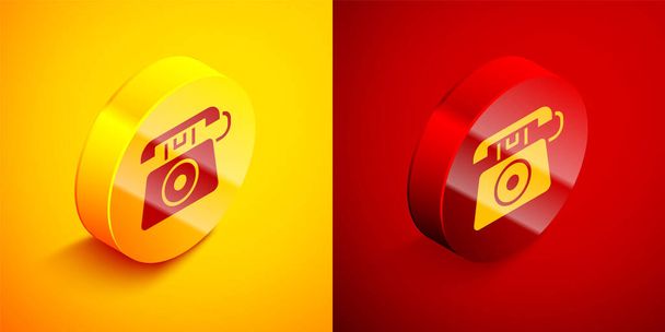 Isometric Telephone with emergency call 911 icon isolated on orange and red background. Police, ambulance, fire department, call, phone. Circle button. Vector. - Vector, Image