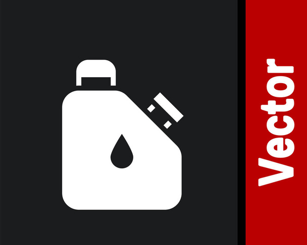 Boîte blanche pour liquides inflammables icône isolée sur fond noir. Pétrole ou biocarburant, produits chimiques explosifs, substances dangereuses. Vecteur. - Vecteur, image