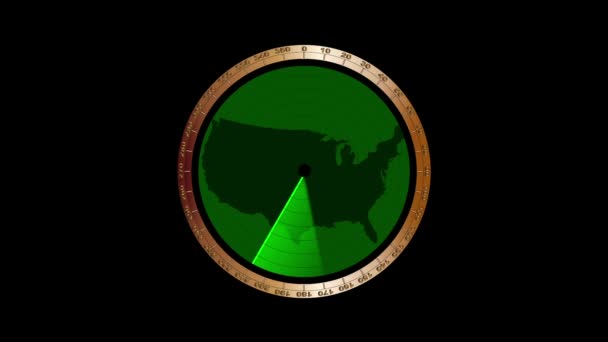 Radarscherm beweegt over een kaart van de Verenigde Staten van Amerika - Video