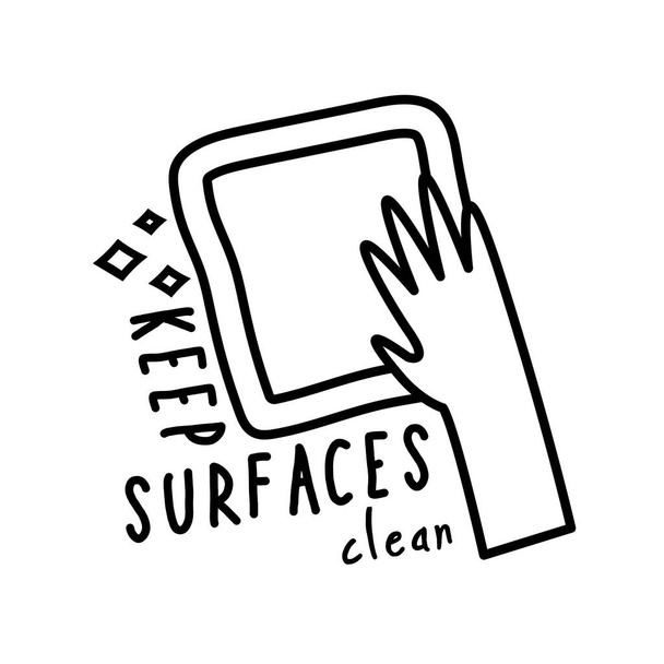 Oberflächen sauber halten Schriftzug Kampagne handgemachte Linie Stil - Vektor, Bild