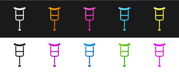 Set Crutch or crutches icon isolated on black and white background. Equipment for rehabilitation of people with diseases of musculoskeletal system.  Vector. - Vector, Image