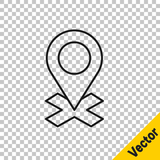 Černá čára Mapa pin ikona izolované na průhledném pozadí. Navigace, ukazatel, poloha, mapa, GPS, směr, místo, kompas, koncept hledání. Vektorová ilustrace. - Vektor, obrázek