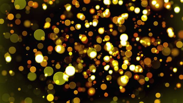 Kerstachtergrond met glinsterende gouden cirkels bokeh. Computergegenereerde 3d rendering - Foto, afbeelding