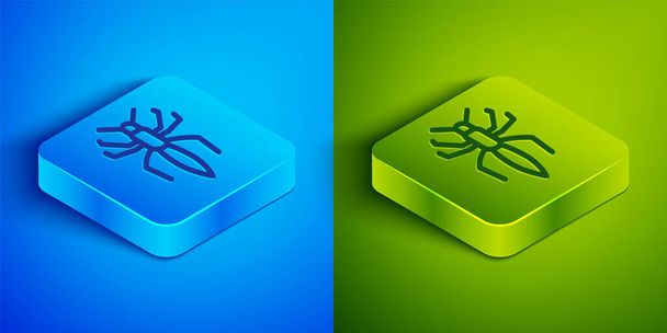Isometric line Spider icon isolated on blue and green background. Happy Halloween party. Square button. Vector. - Vector, Image