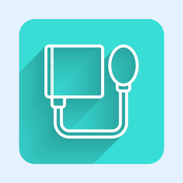 White line Blood pressure icon isolated with long shadow. Green square button. Vector. - Vector, Image