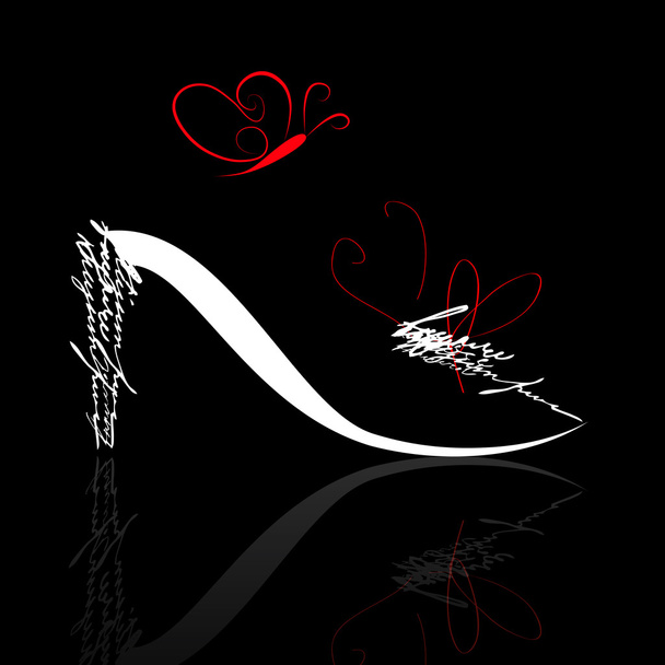 Stylized shoe silhouette with butterfly - Vector, imagen