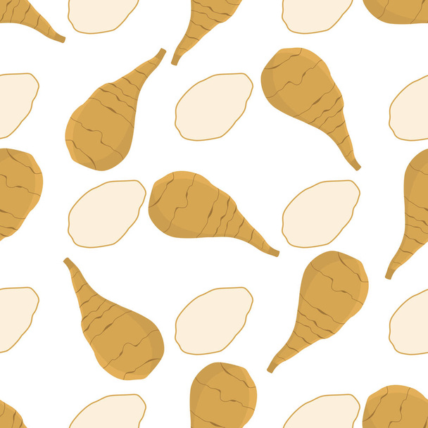 Illustration on theme of bright pattern jerusalem artichoke, root for seal. Root pattern consisting of beautiful jerusalem artichoke, many meal. Simple colorful root pattern from jerusalem artichoke. - Vector, Image