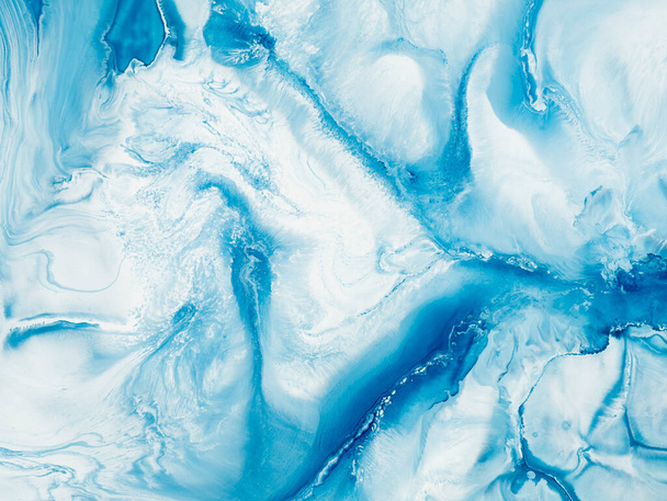 Azul onda abstrato pintado à mão fundo, textura de mármore, pintura acrílica sobre tela. Arte moderna. Arte contemporânea. - Foto, Imagem