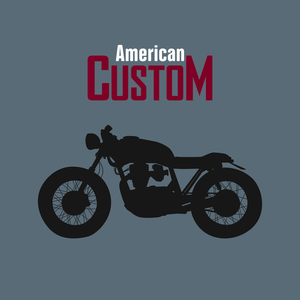 Sfondo sotto forma di una silhouette di una moto e l'iscrizione usanza americana. Bordo per un club motociclistico o officina moto. - Vettoriali, immagini