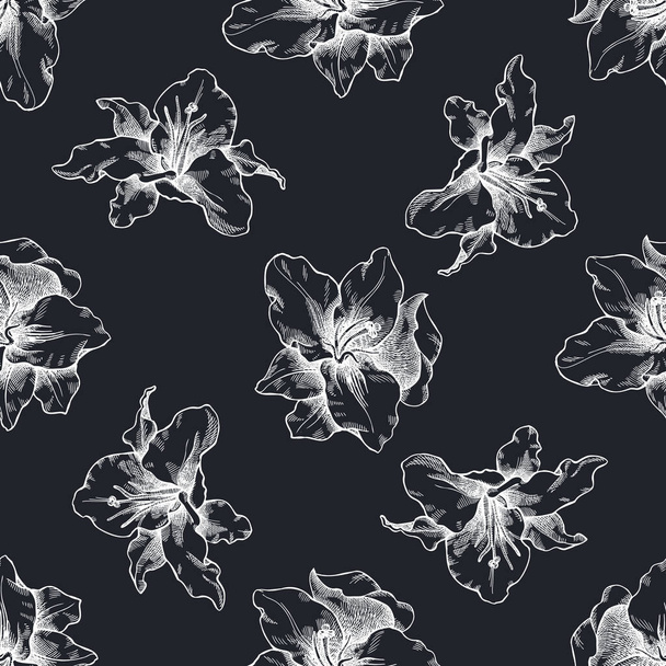 Seamless pattern with hand drawn chalk lily - Vektor, Bild