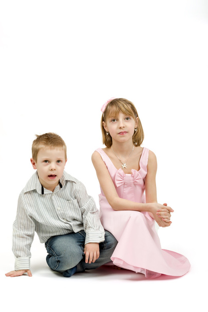 Studio portrait of siblings beautiful boy and girl - Zdjęcie, obraz