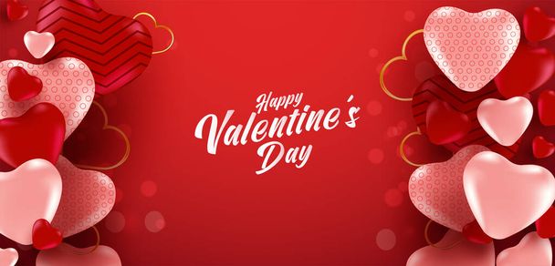 Valentine's day sale poster or banner with many sweet hearts and on bokeh effect red color background. Promotion and shopping template or for love and valentine's day. - Vector, Image