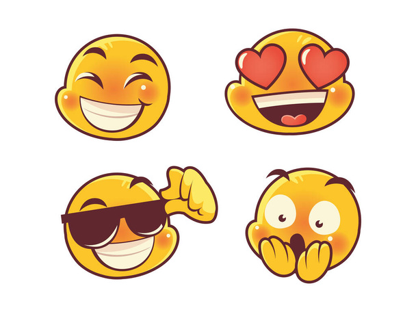 эмодзи лица выражение смешное счастливая любовь и удивленный набор - Вектор,изображение