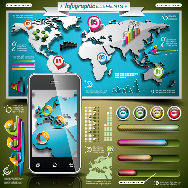 Vector design set of infographic elements. World map and information graphics.  - Вектор,изображение