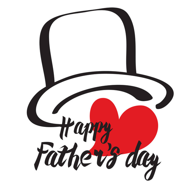 onnellinen isän päivä kortti hattu ja punainen sydän, vektori - Valokuva, kuva